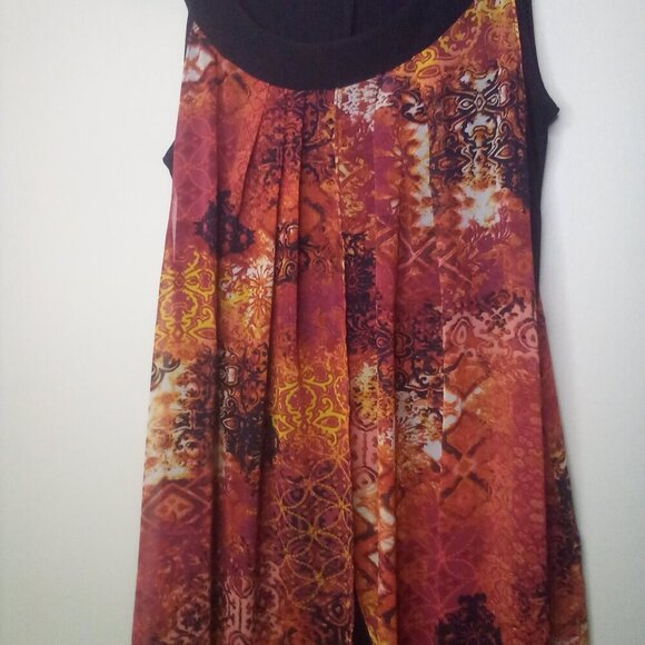 Rodan Dress Women M Sleeveless Open Front Flowing Black Orange Red - Picture 12 of 15